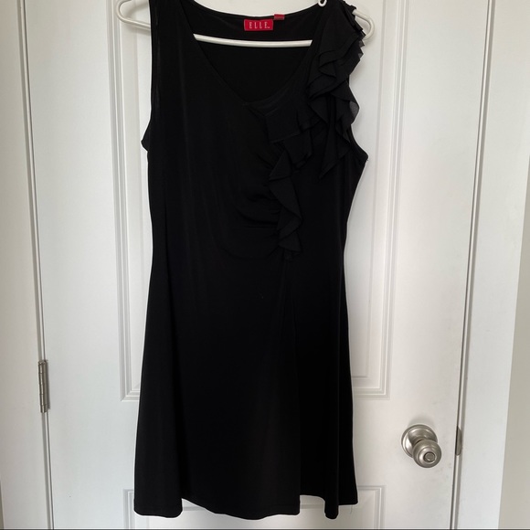 Elle Sleeveless Little Black Dress A-Line with Ruffle Detail - size M - Picture 2 of 6